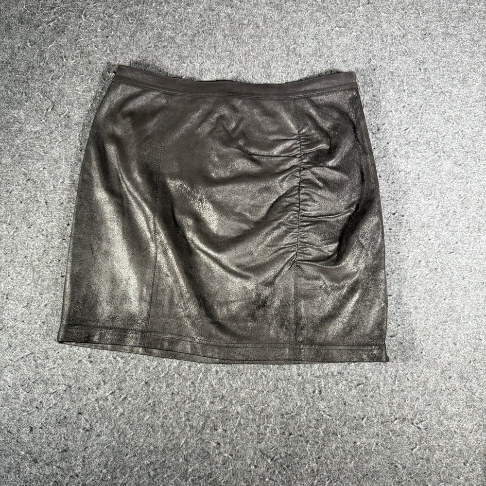 Free People Metallic Black Faux Leather Ruched Mini Skirt OB1011915 Womens M